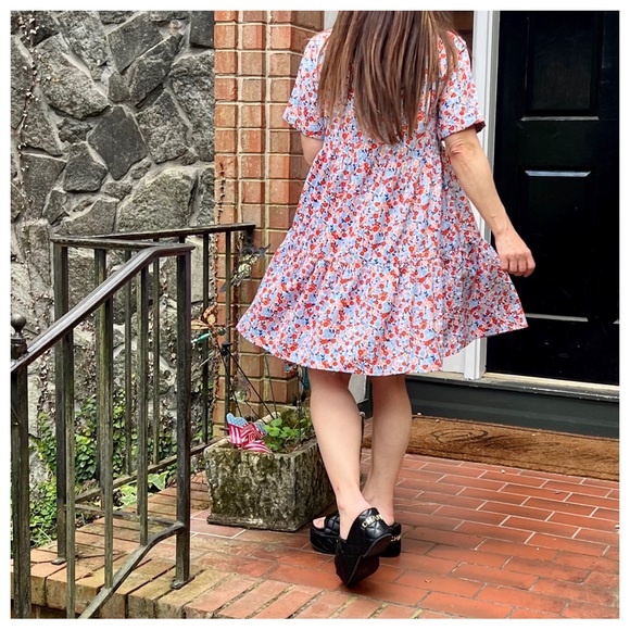 46 Boho Basic Collared Floral Short Sleeve Tiered Dress - Picture 7 of 10